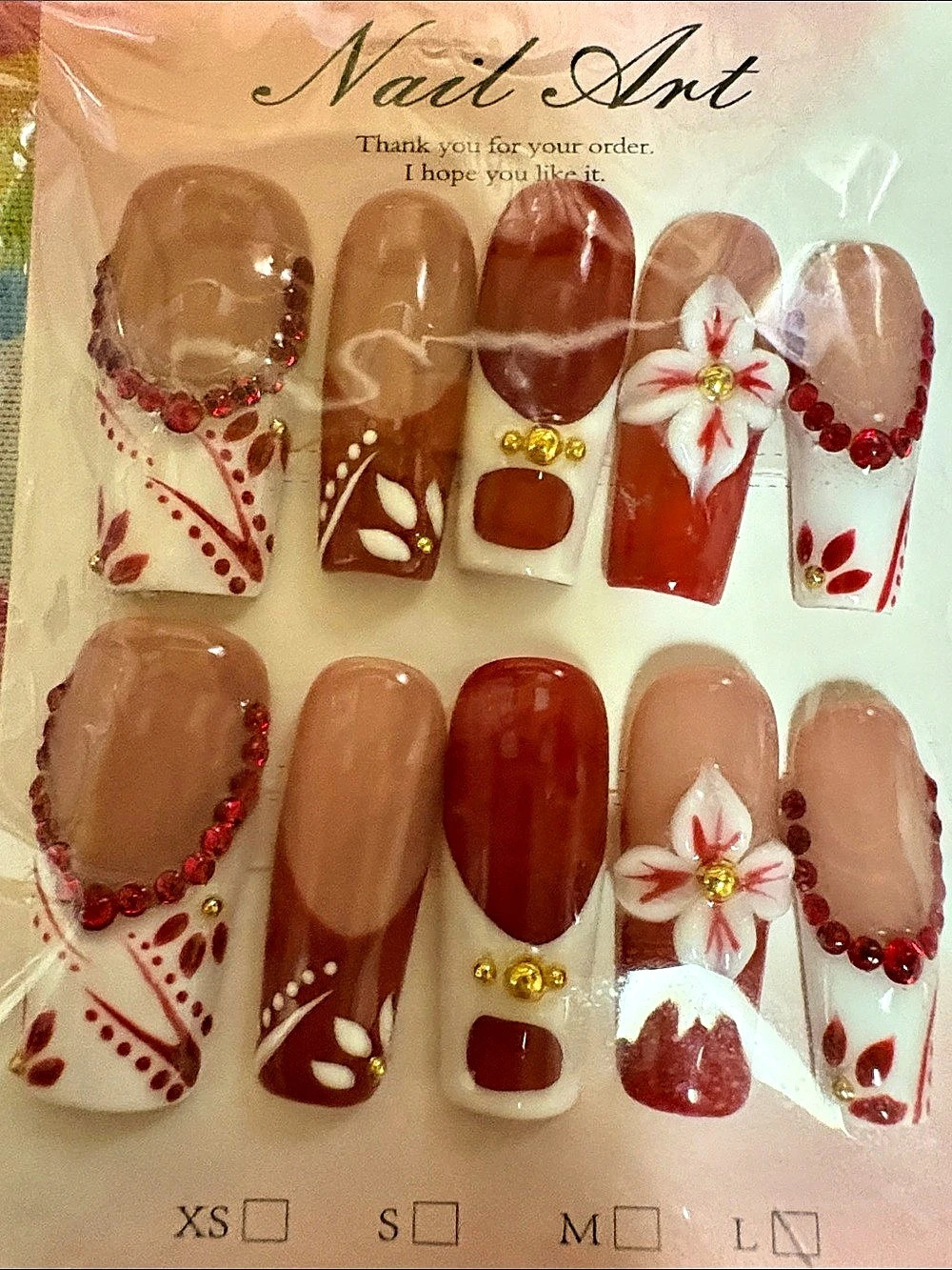 Red & White Floral Press-On Nails NWT